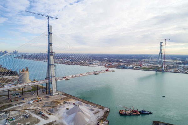 suspension bridge being built